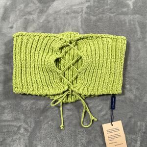 Paloma Wool Levete Top L/XL Green Knit Bandeau Lace Up Boho Festival New